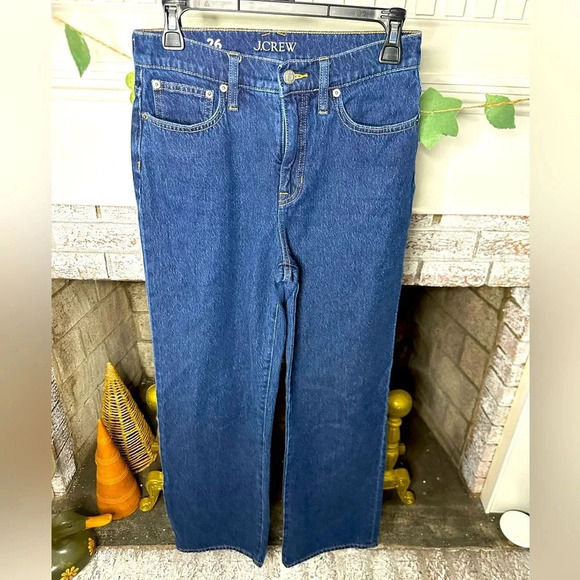 J. Crew size 26 deep indigo washed straight leg blue jeans classic preppy - Picture 1 of 4
